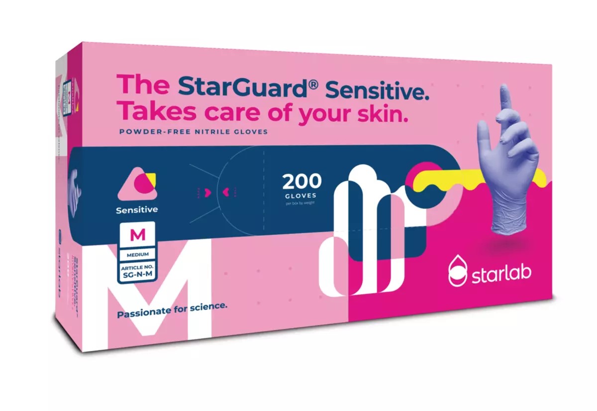 StarGuard SENSITIVE Nitrile Gloves, Powder Free, Blue, Size M, Pk/ 10 x 200 gloves
